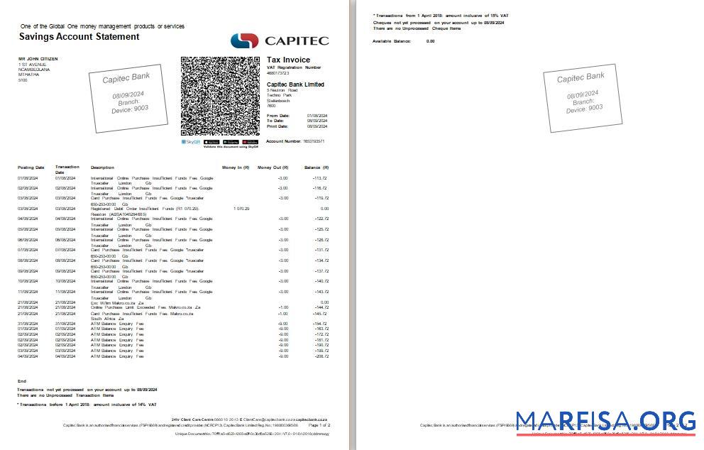 Южная Африка Capitec Банковский Выписка из банка Word 2 pages дизайн