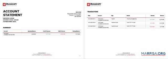 Швейцария Dukascopy Банковский┬áАккаунт Выписка из банка┬áWord 2 pages шаблон