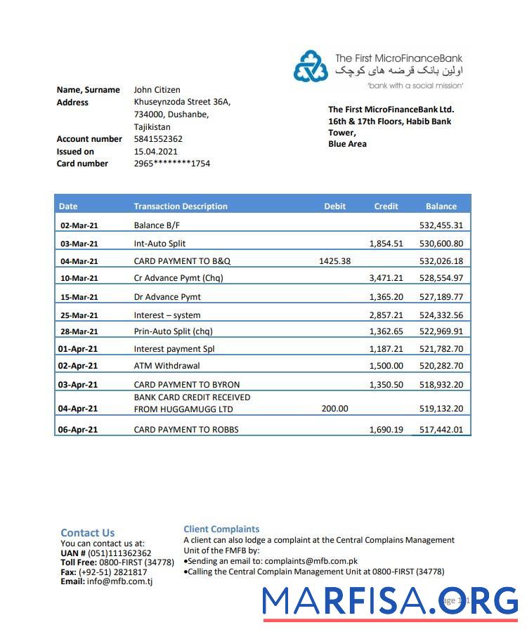 Таджикистан The First MicroFinance (FMFB) Excel PDF предпросмотр
