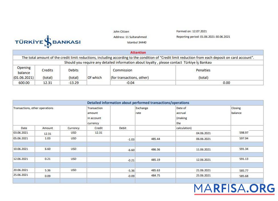 Турция Bankasi Банковский Выписка из банка Excel шаблон