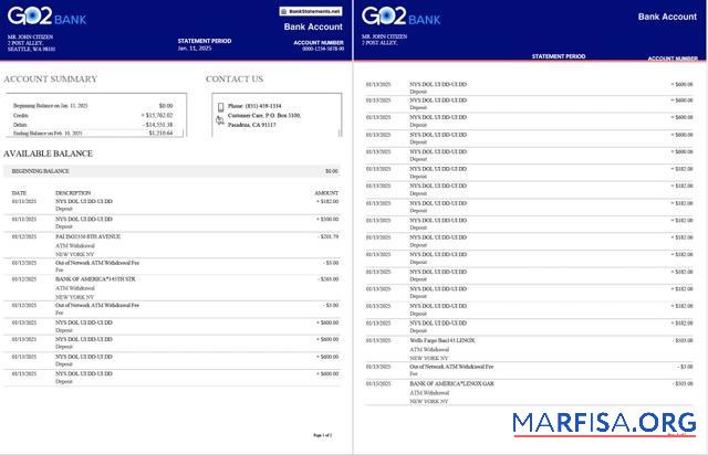 Великобритания GO2 Банковский Выписка из банка Word 2 pages предпросмотр