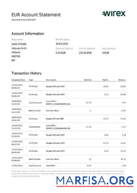 Великобритания Wirex┬áАккаунт Выписка из банка┬áWord дизайн