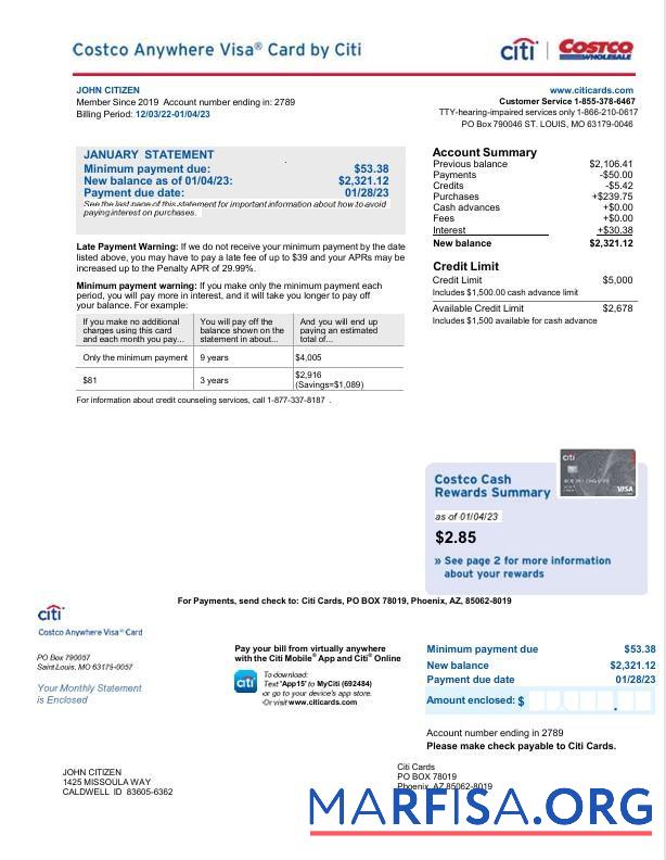 США Citi Банковский Карта Выписка из банка Word 2 pages дизайн