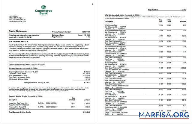 США Commerce Банковский┬áВыписка из банка┬áWord 2 pages образец