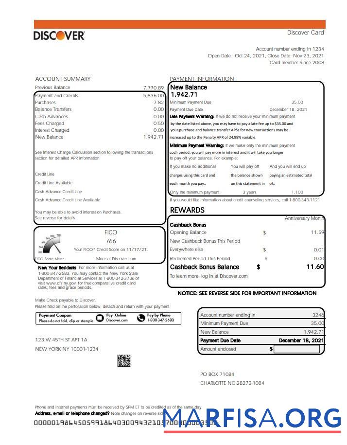 США Discover Банковский Выписка из банка Excel макет