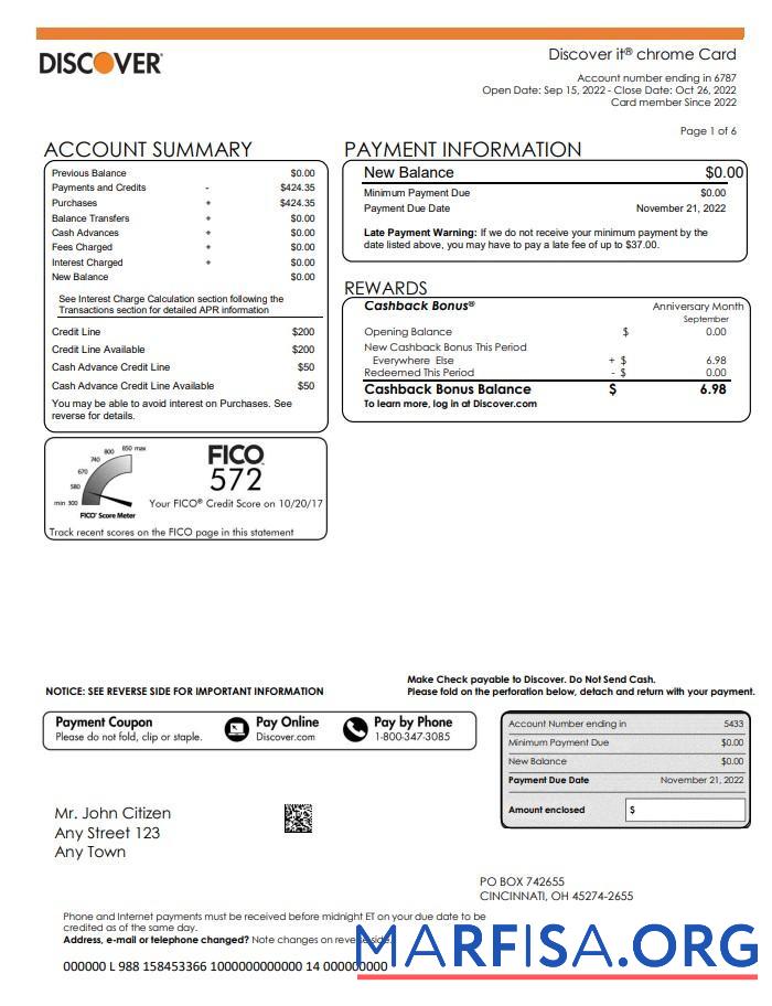 США Discover Банковский Выписка из банка Word 5 pages дизайн