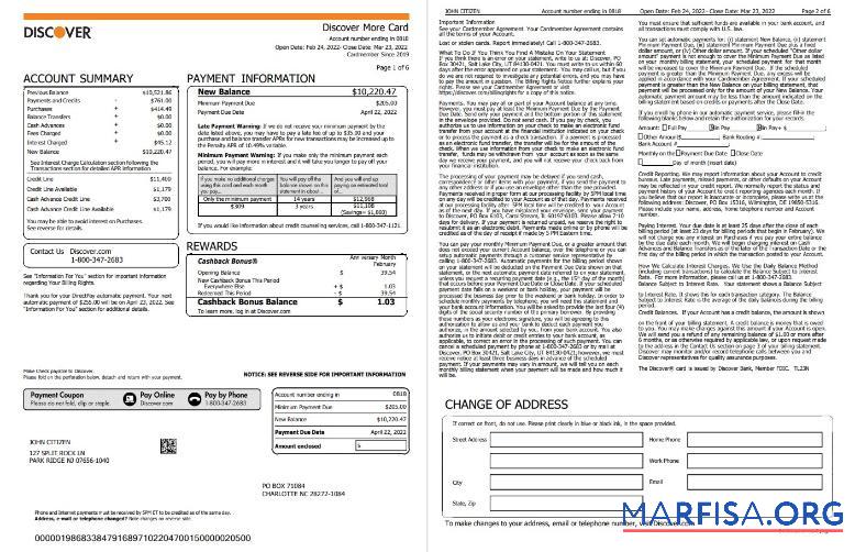 США Discover Кредит Карта Выписка из банка Word 6 pages предпросмотр