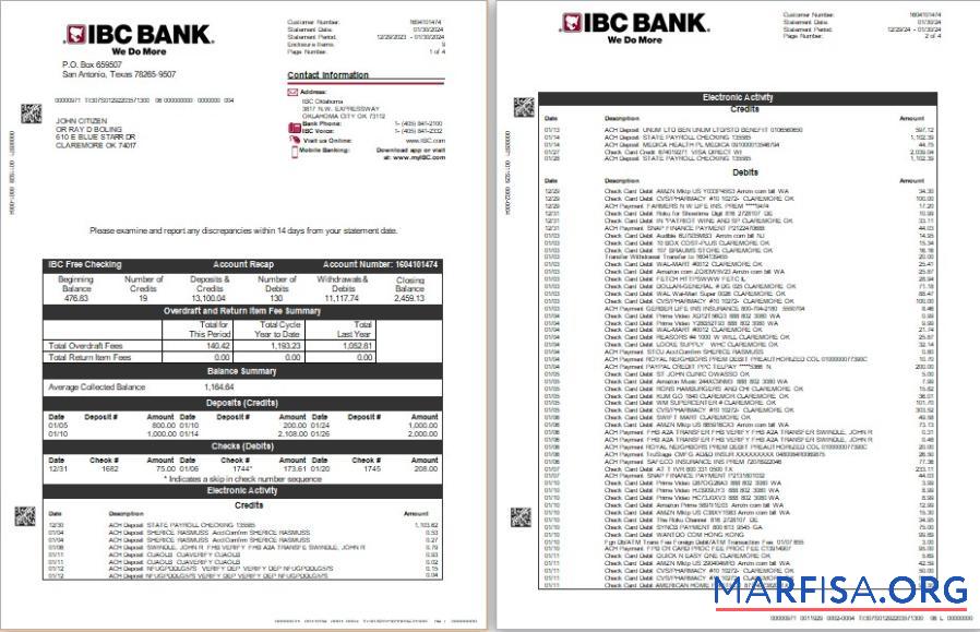 США IBC Банковский Выписка из банка Word 4 pages макет