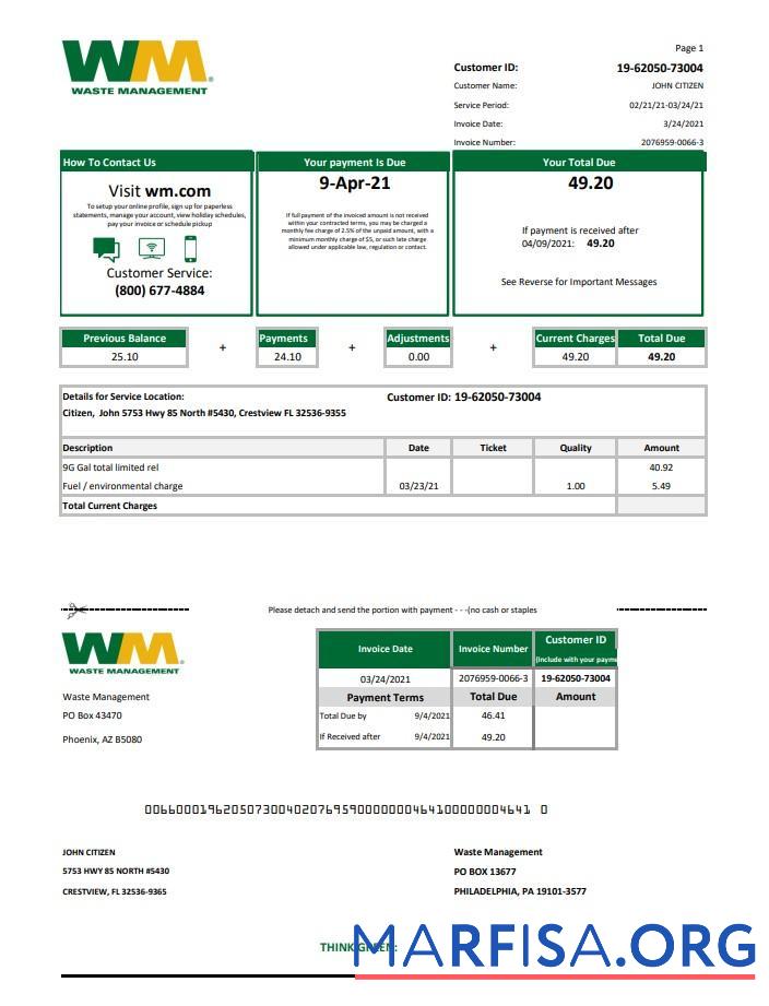 США Waste Management Банковский Выписка из банка Excel дизайн