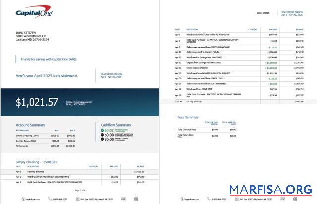 США┬áCapital One Выписка из банка Аккаунт┬áWord 2 pages дизайн