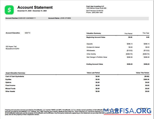 США┬áCash App Investing Аккаунт Выписка из банка┬áWord дизайн