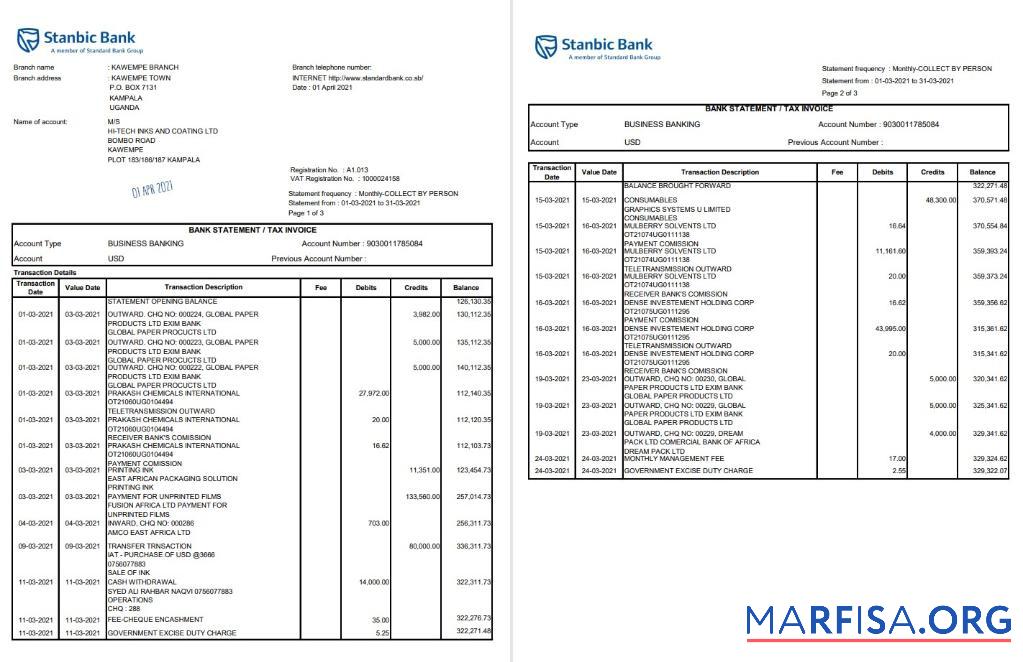 Уганда Stanbic Банковский Excel шаблон