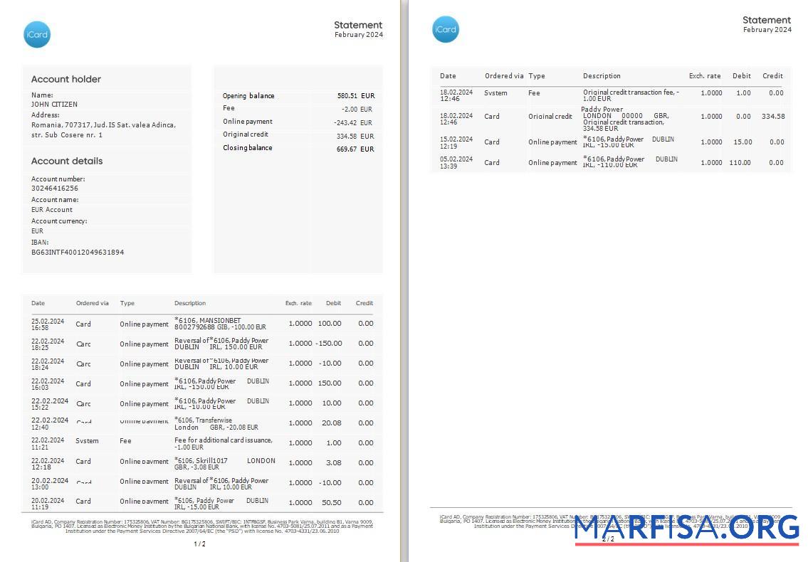 Украина Icard Банковский Выписка из банка 3 ΓÇô 6 months Word 2 pages предпросмотр