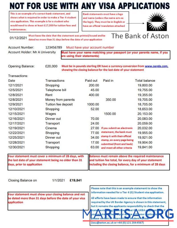 Великобритания The Банковский of Aston Банковский Выписка из банка Excel шаблон