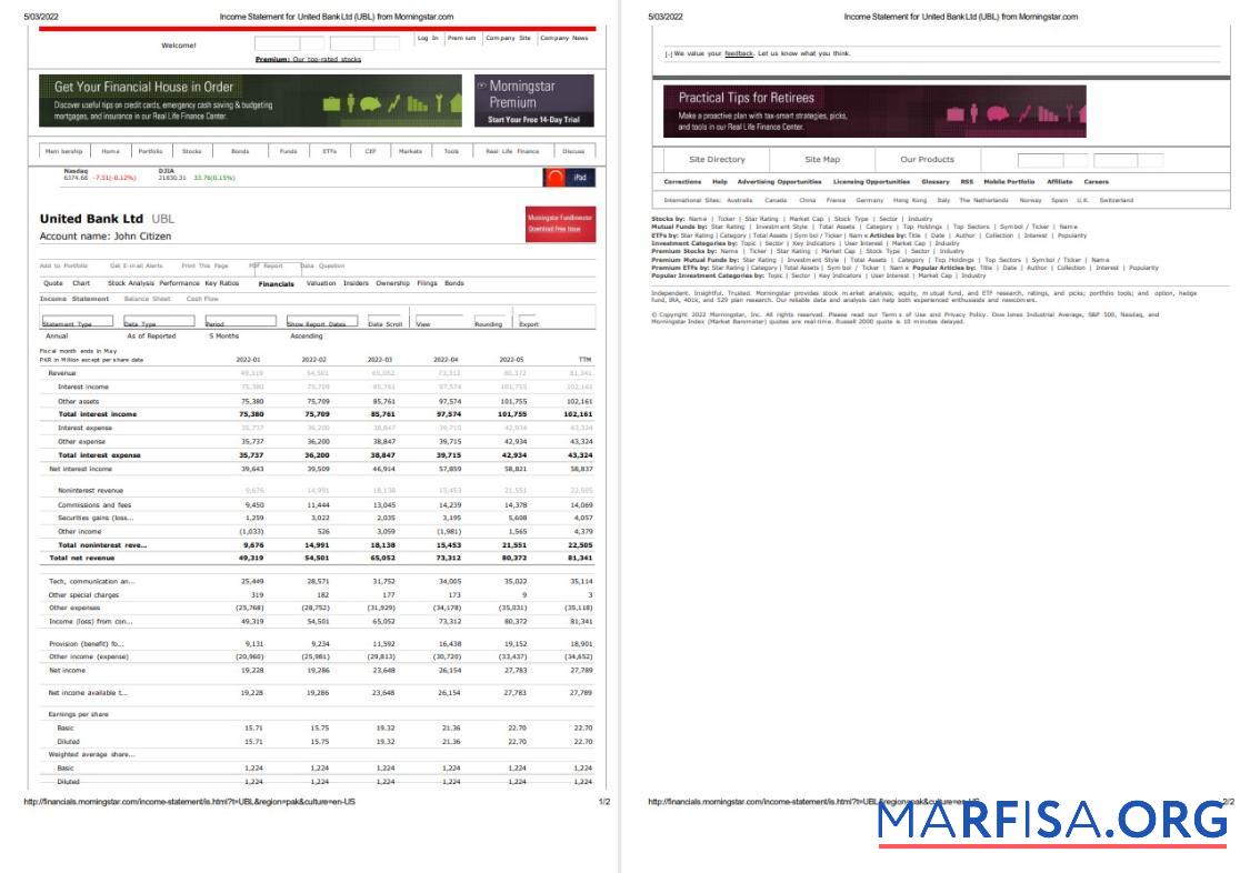 Великобритания United Банковский Ltd (UBL) Банковский incoming Выписка из банка Word 2 pages дизайн