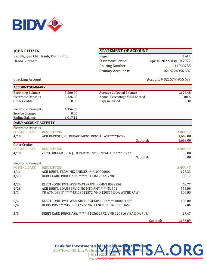 Вьетнам BIDV Банковский Выписка из банка Excel шаблон