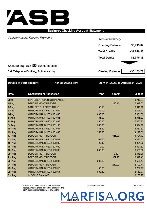 Realistisch ASB Bank Unternehmen Kontoauszug Word and PDF Vorlage