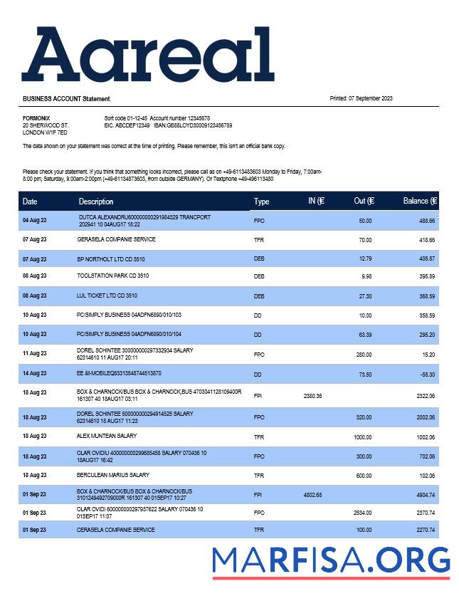 Professionell Aareal Bank firm Konto Kontoauszug Word and PDF Vorlage