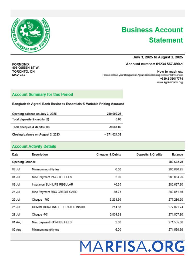 Premium Agrani Bank firm Konto Kontoauszug Word and PDF Vorlage