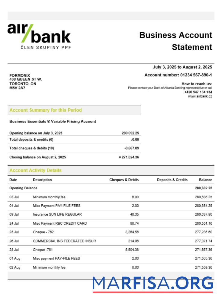 Air Bank Geschäft organization checking Kontoauszug Word and PDF Format Design