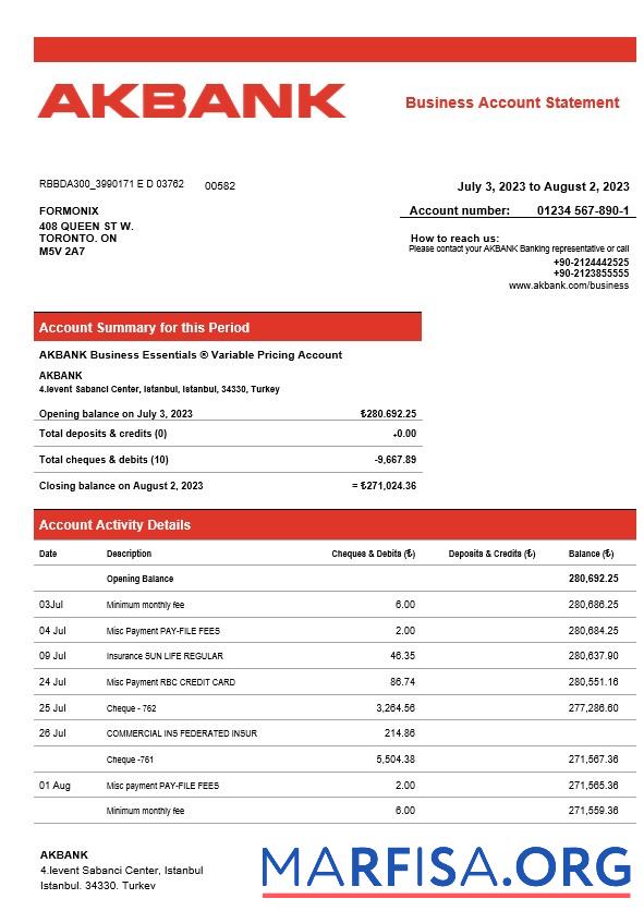 Hohe Qualität Akbank enterprise Konto Kontoauszug Word and PDF Vorlage