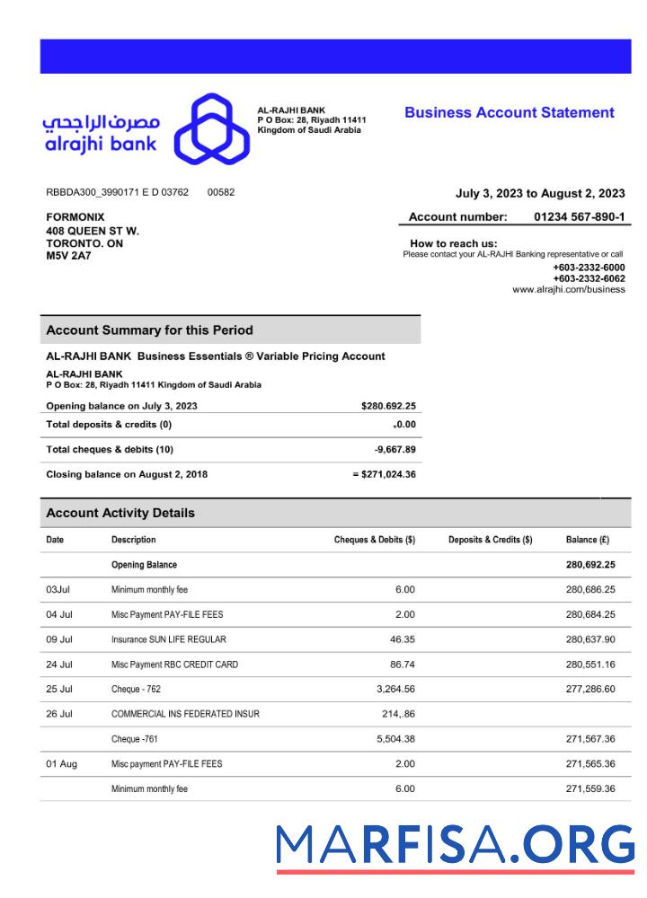 Realistisch Al Rajhi Bank Unternehmen Konto Kontoauszug Word and PDF Vorlage