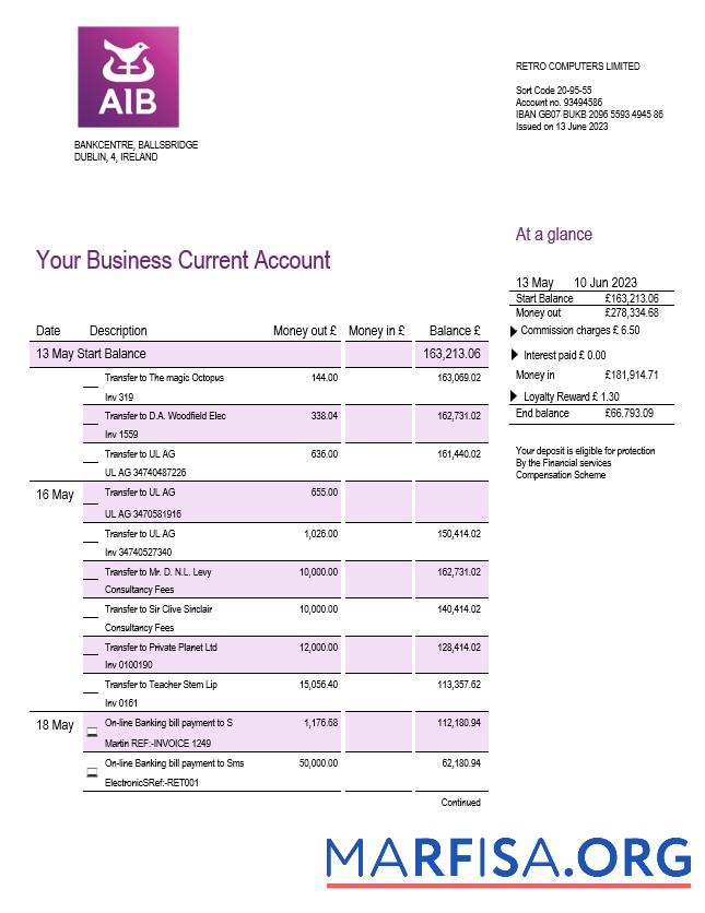 Premium Allied Irish Banks (AIB) enterprise Kontoauszug Word and PDF Vorlage