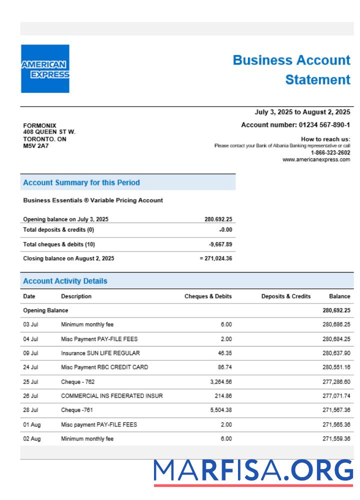 Premium American Express Air Miles enterprise Konto Kontoauszug Word and PDF Vorlage