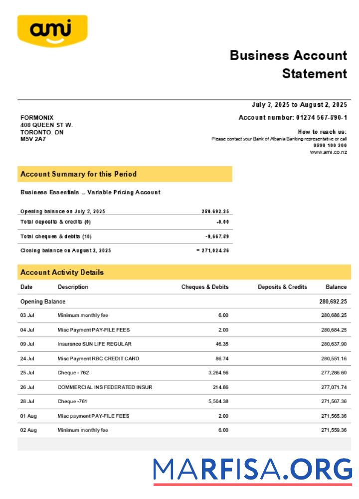 Ami Versicherung Limited Unternehmen Kontoauszug Word and PDF Format (1) Design