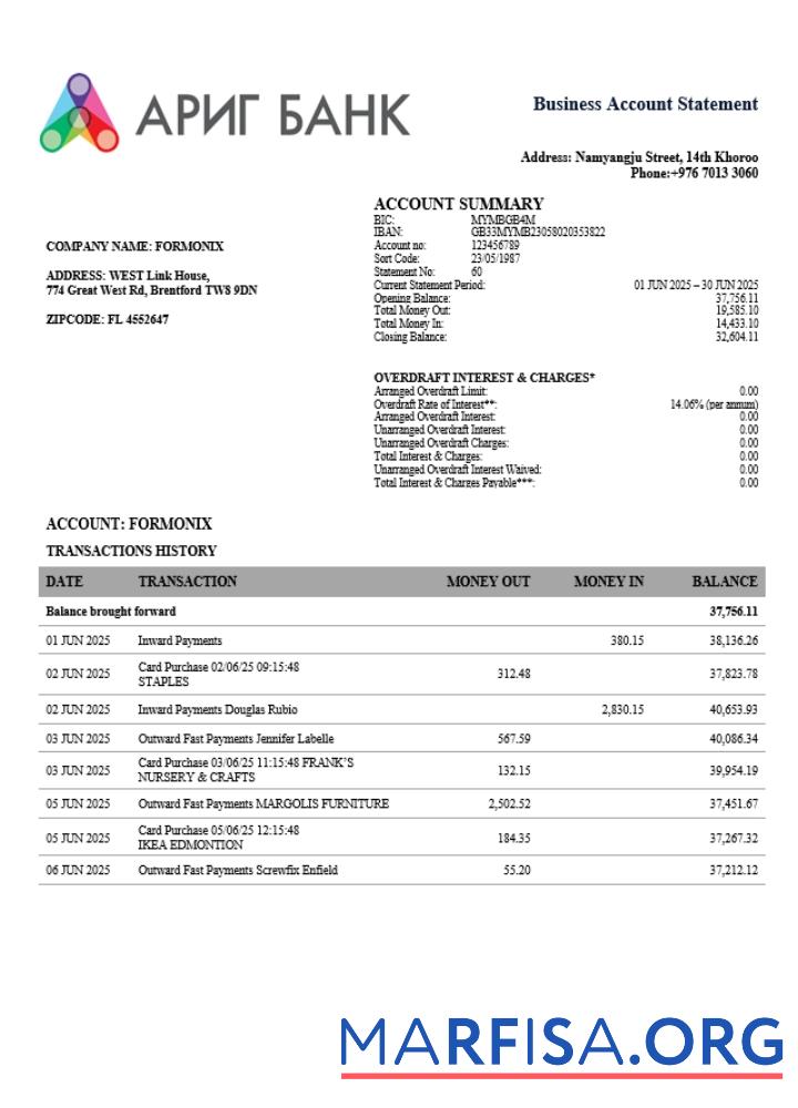 Hohe Qualität Arig firm Konto Kontoauszug Word and PDF Vorlage (1)