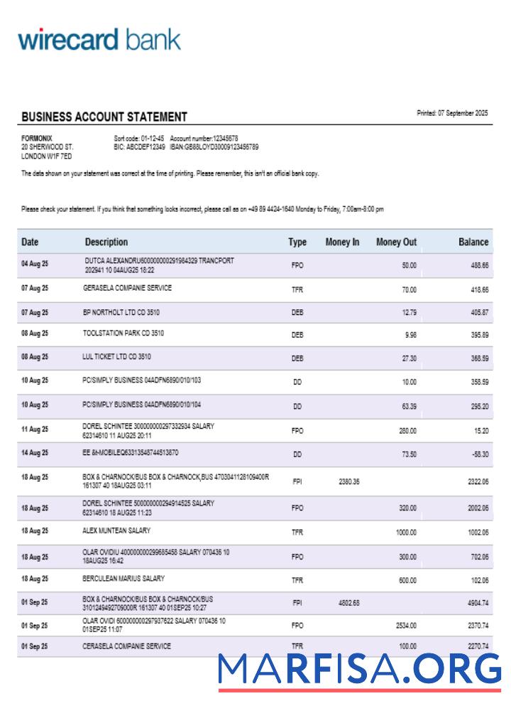 Aschheim Wirecard Geschäft firm Konto Bank Kontoauszug Word and PDF Format Mockup