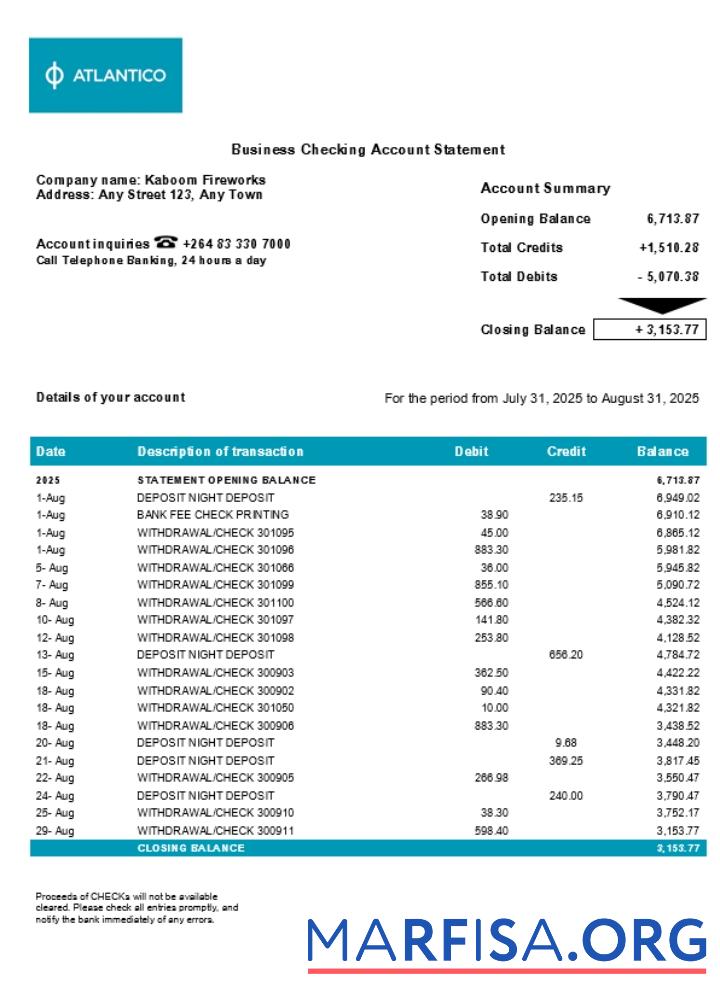 Premium Atlantico Geschäft Konto Kontoauszug Word and PDF Vorlage (1)