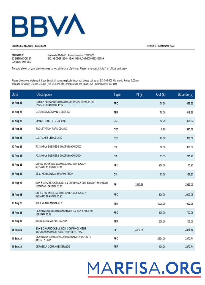 Professionell BBVA Bank organization Kontoauszug Word and PDF Vorlage