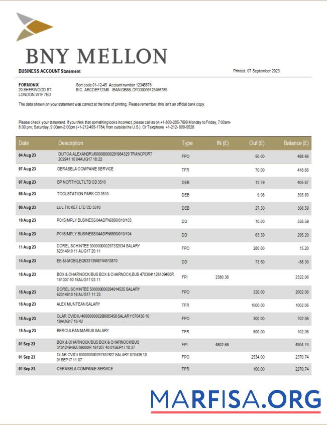 Professionell BNY Mellon Bank Unternehmen checking Konto Kontoauszug Word and PDF Vorlage