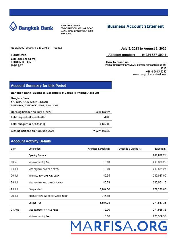 Professionell Bangkok Bank corporate checking Konto Kontoauszug Word and PDF Vorlage