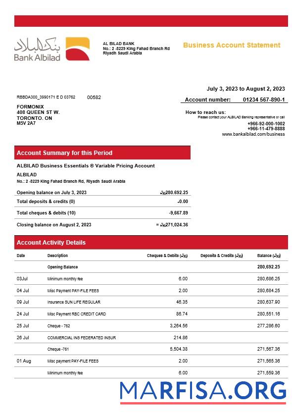Hohe Qualität Bank Albilad enterprise Kontoauszug Word and PDF Vorlage