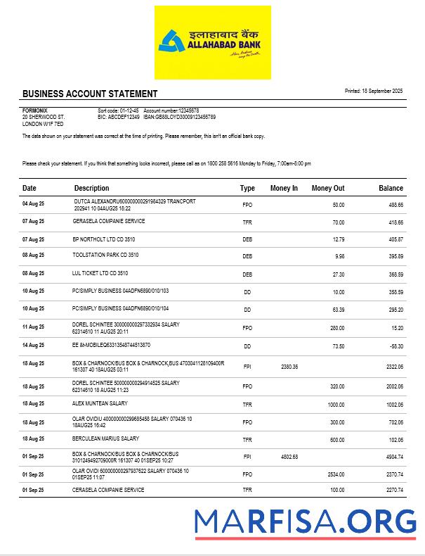 Bank Allahabad organization checking Konto Kontoauszug Word and PDF Format Design