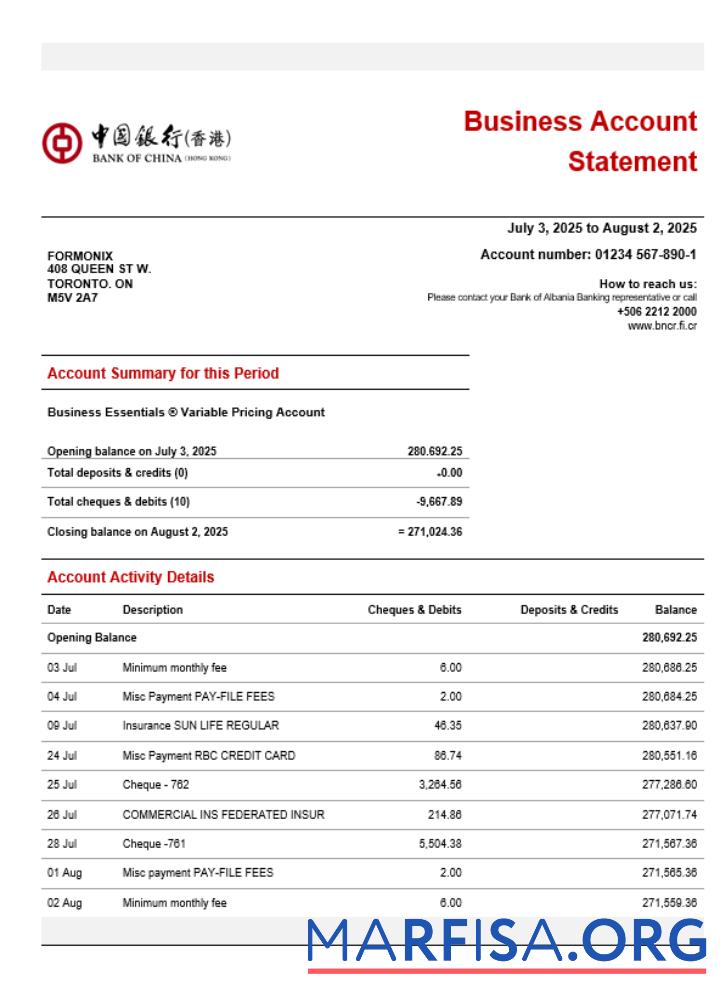 Professionell Bank of China Unternehmen checking Konto Kontoauszug Word and PDF Vorlage