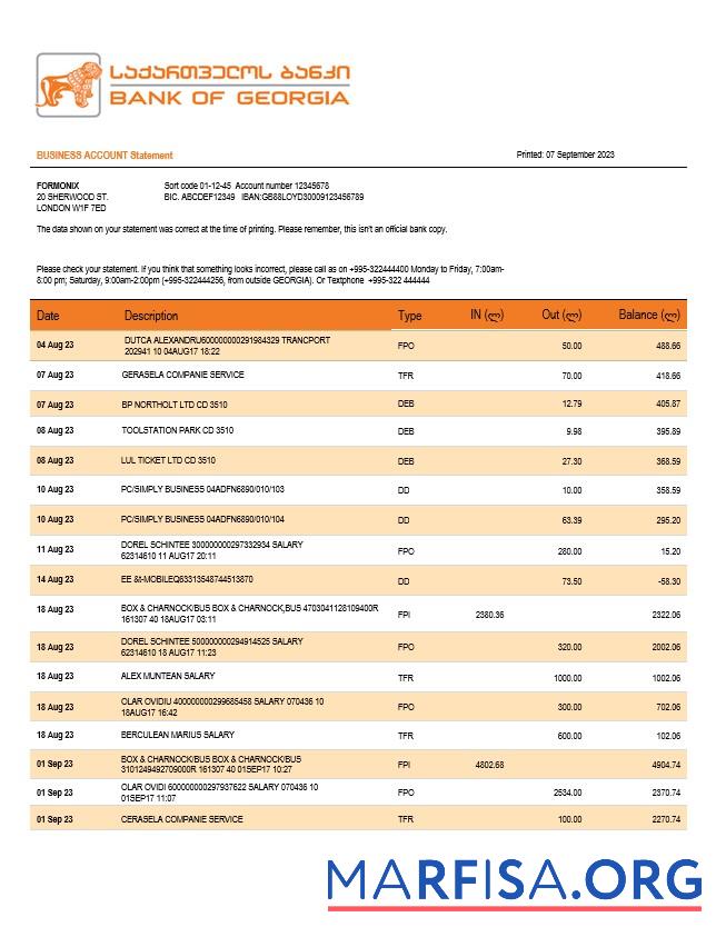 Bank of Georgien Geschäft checking Konto Kontoauszug Word and PDF templat Design