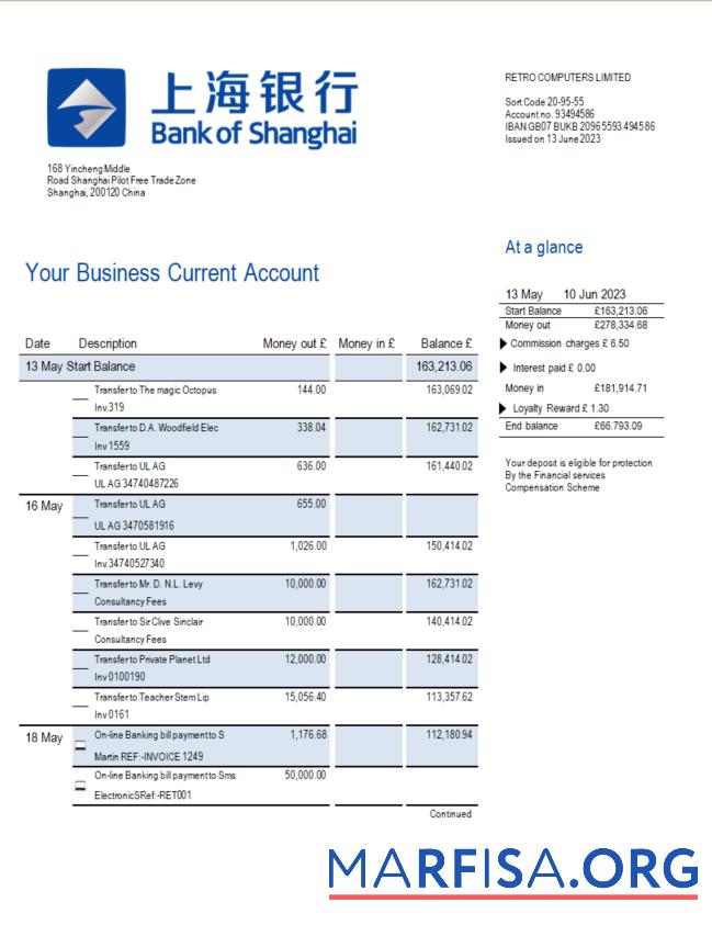 Hohe Qualität Bank of Shanghai firm Konto Kontoauszug Word and PDF Vorlage