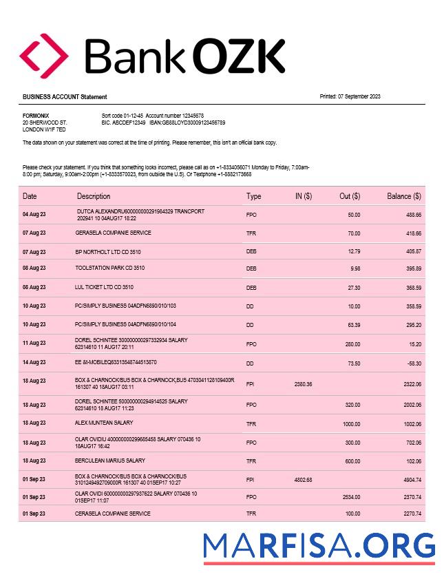 Hohe Qualität Bank of the Ozarks firm Konto Kontoauszug Word and PDF Vorlage