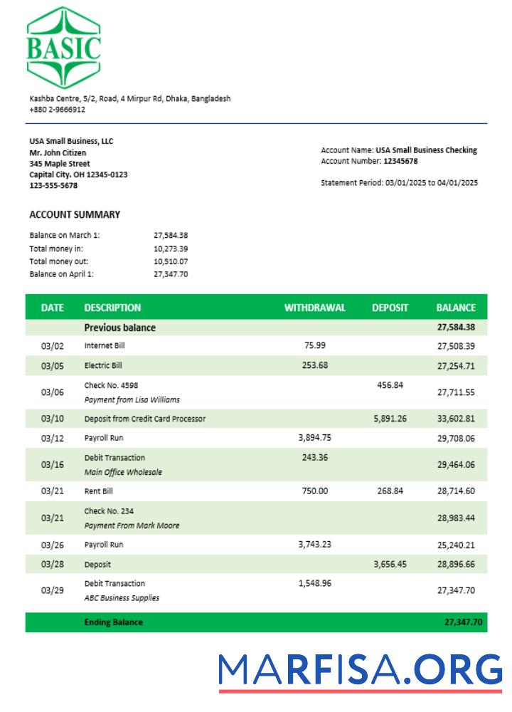 Premium Basic Bank enterprise Konto Kontoauszug Word and PDF Vorlage
