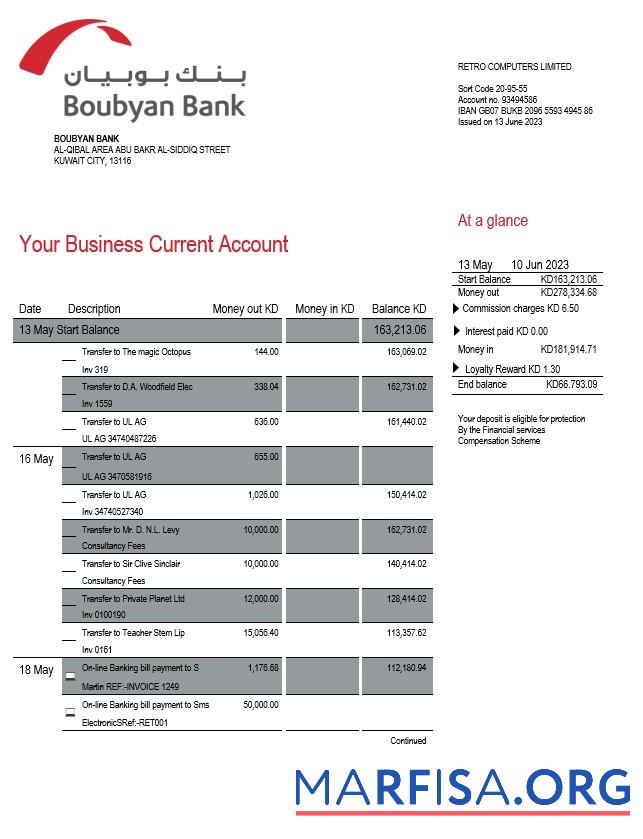 Hohe Qualität Boubyan Bank enterprise Konto Kontoauszug Word and PDF Vorlage