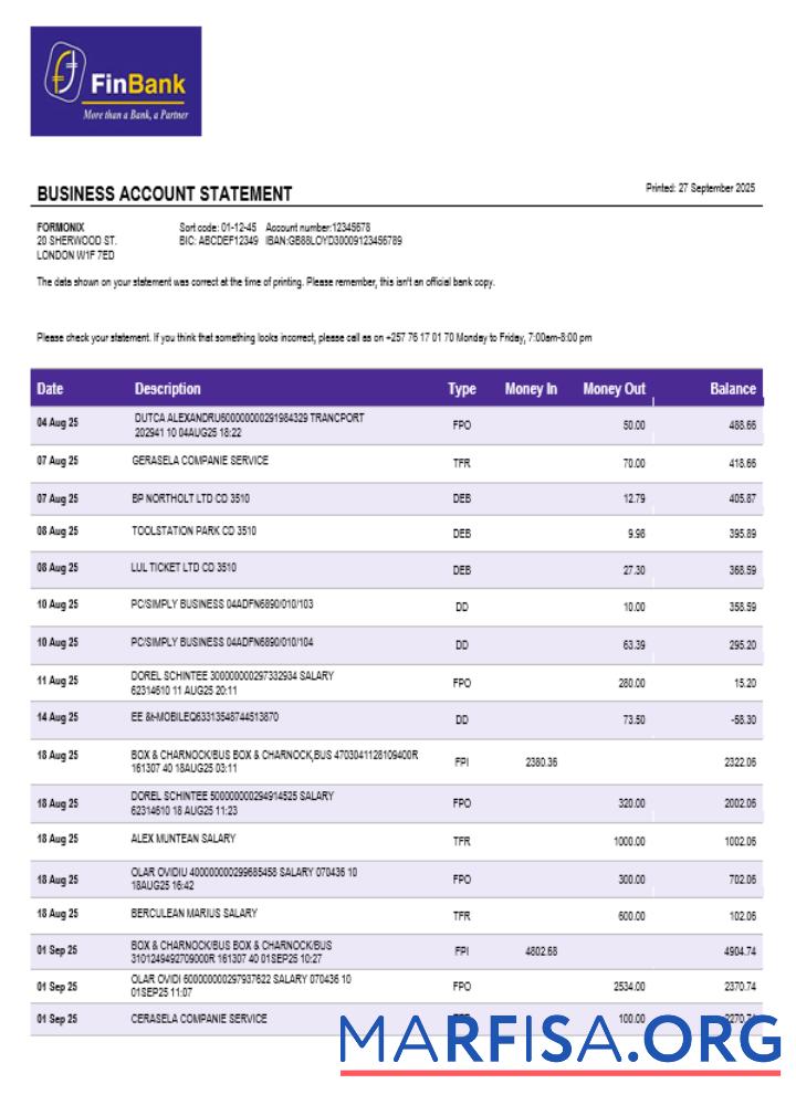 Burundian Finbank Geschäft firm Kontoauszug Word and PDF Format Vorschau
