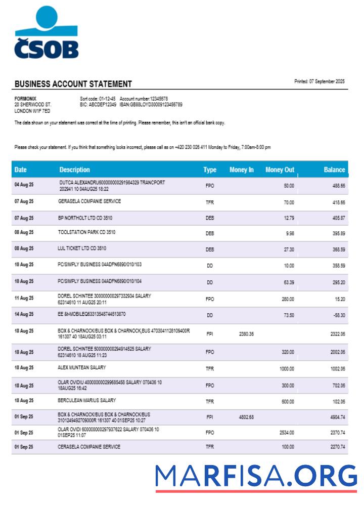 C╠îeskoslovenska╠ü Obchodni╠ü Banka Geschäft Bank Unternehmen Kontoauszug Word and PDF Format Design