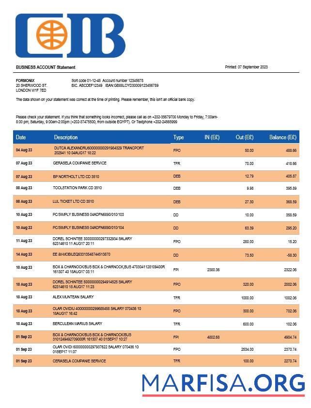 Hohe Qualität CIB Bank enterprise Konto Kontoauszug Word and PDF Vorlage