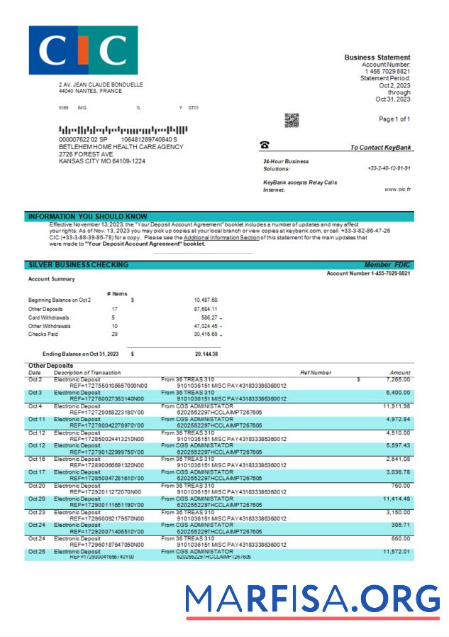 Professionell CIC Bank enterprise Kontoauszug Word and PDF Vorlage