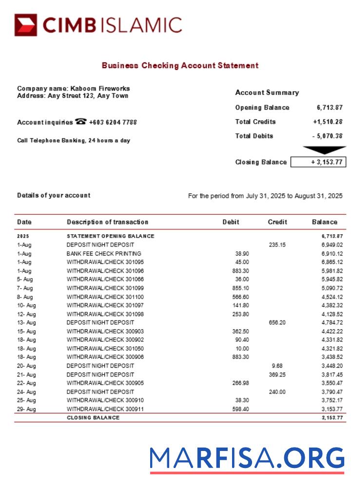 Hohe Qualität CIMB Islamic Unternehmen checking Konto Kontoauszug Word and PDF Vorlage (1)
