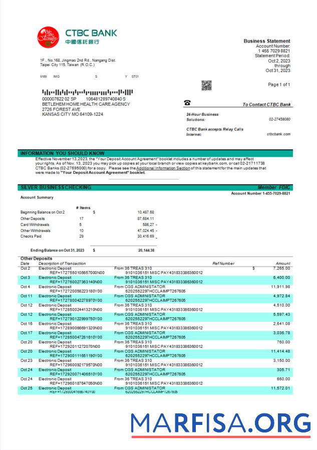 Bearbeitbar CTBC Bank Unternehmen Kontoauszug Word and PDF Vorlage