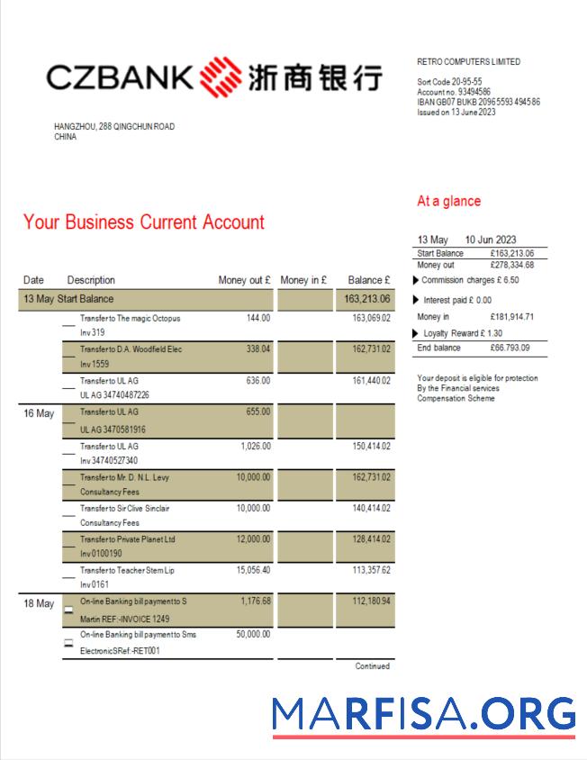 Realistisch China Zheshang Bank Geschäft Bank Kontoauszug Word and PDF Vorlage